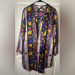 Vintage floral paisley stripe colorful satin kimono jacket OS
